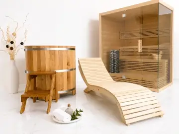 Finská sauna s lehátkem a kádí do sauny