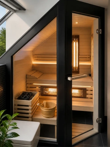 Kombinovaná sauna s infrapanely Vitae v podkroví v designové verzi