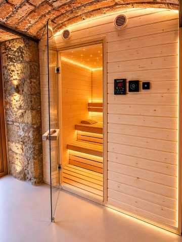 Moderní sauna v rustikálním interiéru