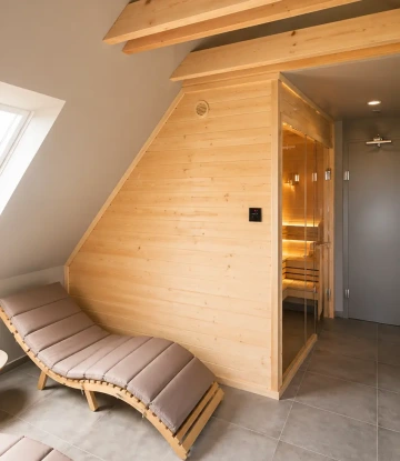 Sauna do podkroví varianta Ampere čiré dveře
