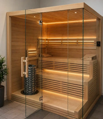 Sauna Flachat olše na showroomu v Praze Saunaproject